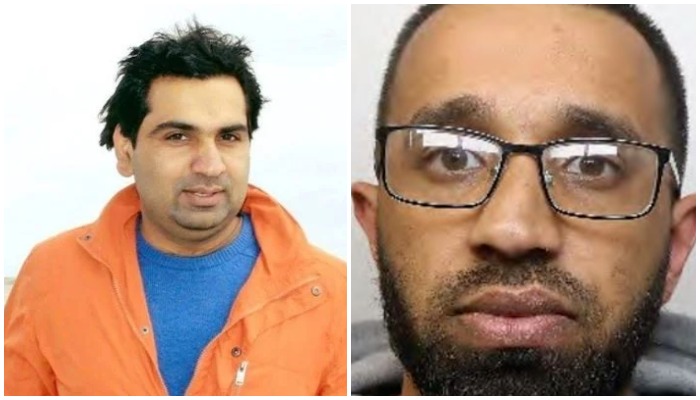 Photo collage showing self-exiled Pakistani blogger Waqas Ahmed Goraya (L) and £100,000-hitman Muhammad Gohir Khan - Facebook / Met Police