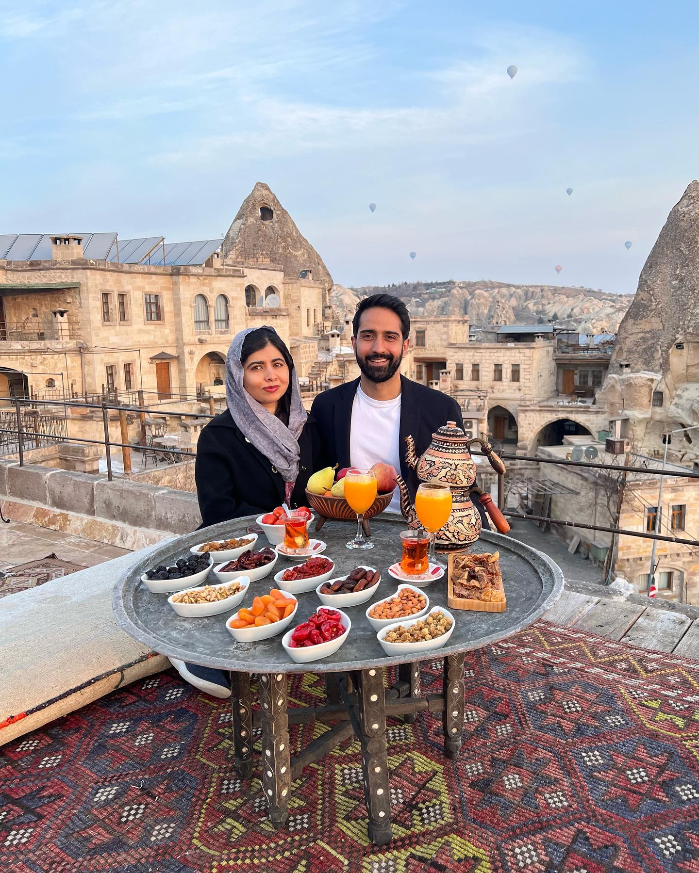 Malala and her husband enjoying a Turkish breakfast — Instagtram/asser.malik