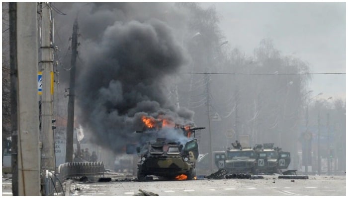 Picture of a Russian armoured vehicle in Ukraine. — AFP
