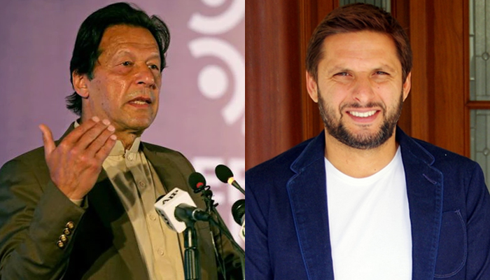 Prime Minister Imran Khan speaks during an international conference in Islamabad, Pakistan February 17, 2020 (left) and Pakistans star cricketer Shahid Afridi. — Reuters/Wikipedia/File