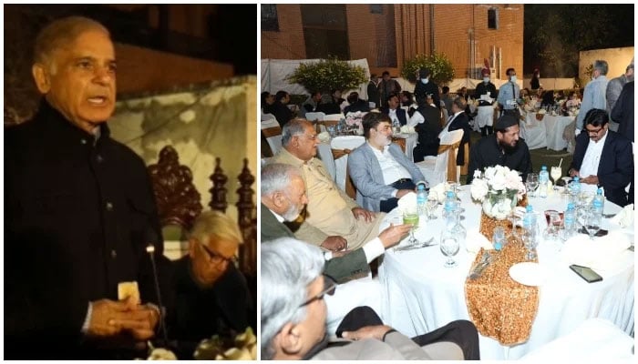 PML-N President Shahbaz Sharif addressing PML-N MNAs in Islamabad.