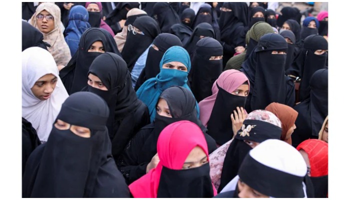 Women wearing hijabs and veils attend a protest against the recent hijab ban in few colleges of Karnataka state, on the outskirts of Mumbai, India on February 13, 2022. — Reuters/File