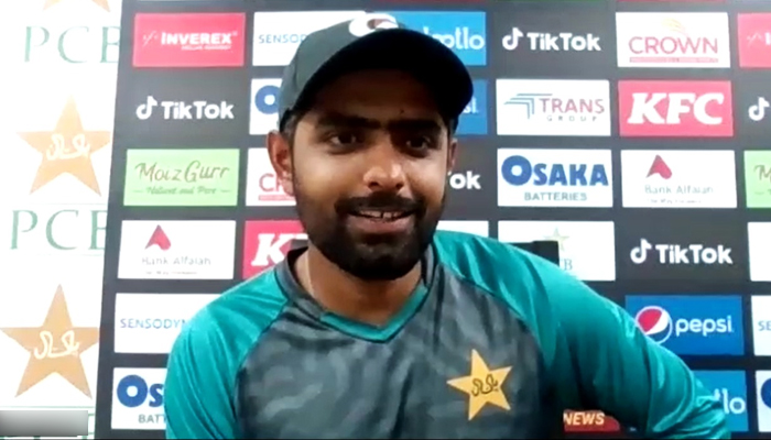 Pakistan captain Babar Azam speaks to journalists after the second Pakistan-Australia Test match in Karachi, on March 16, 2022. — Photo by author