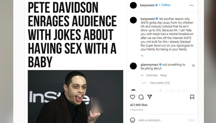 Kanye West flays Kim Kardashians beau Pete Davidson for his jokes