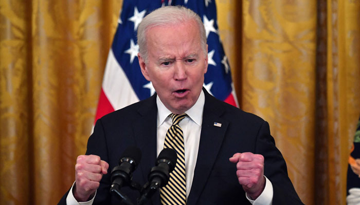 US President Joe Biden speaks during an event celebrating the reauthorization of the Violence Against Women Act, in the East Room of the White House in Washington, DC. Photo— Nicholas Kamm / AFP