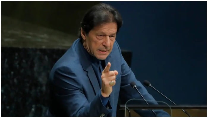 Prime Minister Imran Khan speaking at UN General Assembly. Photo: Reuters/ file