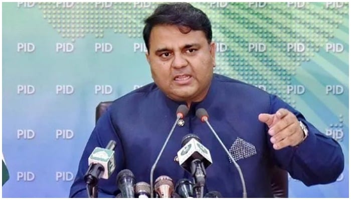 Federal Minister for Information and Broadcasting Fawad Chaudhry addresses a press conference.— PID/ file