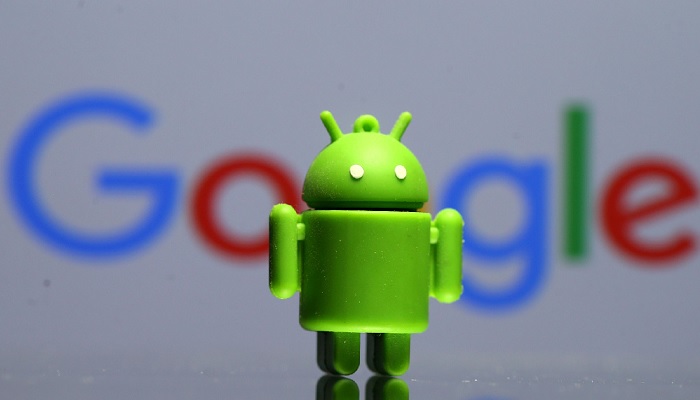 A 3D printed Android mascot Bugdroid is seen in front of a Google logo in this illustration taken July 9, 2017. — Reuters/File