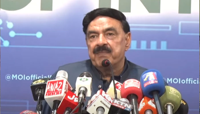 Interior Minister Sheikh Rasheed addresses a press conference in Islamabad on March 18, 2022. — YouTube screengrab