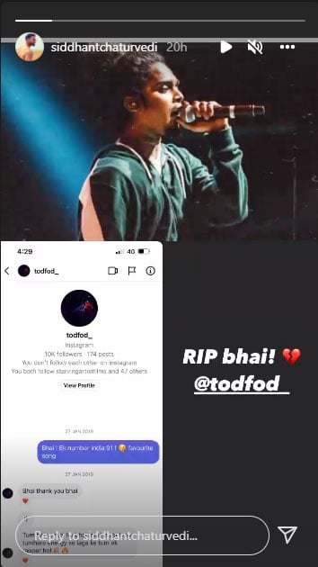 Gully Boy rapper MC Tod passes away, Ranveer Singh, Siddhant Chaturvedi mourns his loss