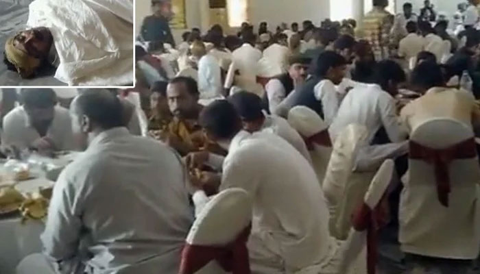 The picture shows people eating wedding meal after killing vendor. — Screengrab/Twitter/@MalikKa5hif