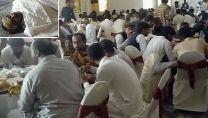 The picture shows people eating wedding meal after killing vendor. — Screengrab/Twitter/MalikKa5hif