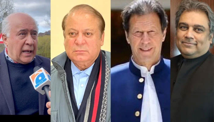 Dari kiri ke kanan: CEO Broadsheets Kaveh Moussavi, supremo PML-N Nawaz Sharif, Perdana Menteri Imran Khan dan Ali Haider Zaidi. foto: file