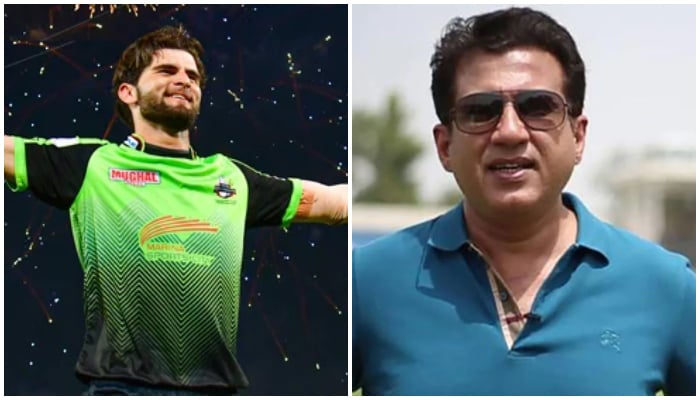 Lahore skipper Shaheen Shah Afridi celebrates after guiding his side to victory in PSL 7, on February 27, 2022 (left) and Lahore Qalandars chief executive Atif Rana speaks during a video interview. — PSL/YouTube/File