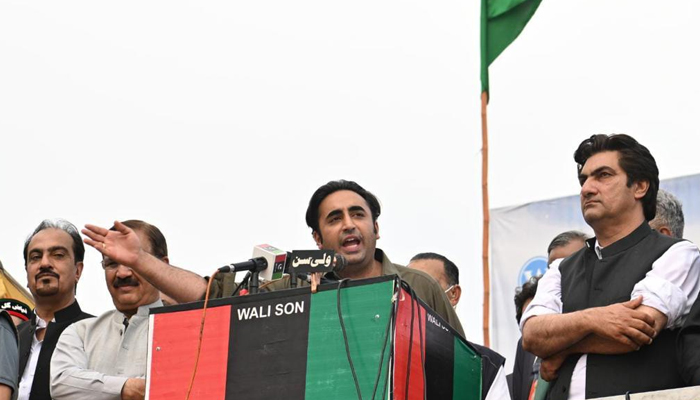 PPP Chairman Bilawal Bhutto-Zardari addresses a public rally in Dargai, Malakand in Khyber Pakhtunkhwa, on March 23, 2022. — Twitter/@MediaCellPPP