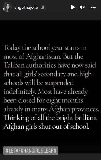 Angelina Jolie reacts after Afghan Taliban suspend girls schools