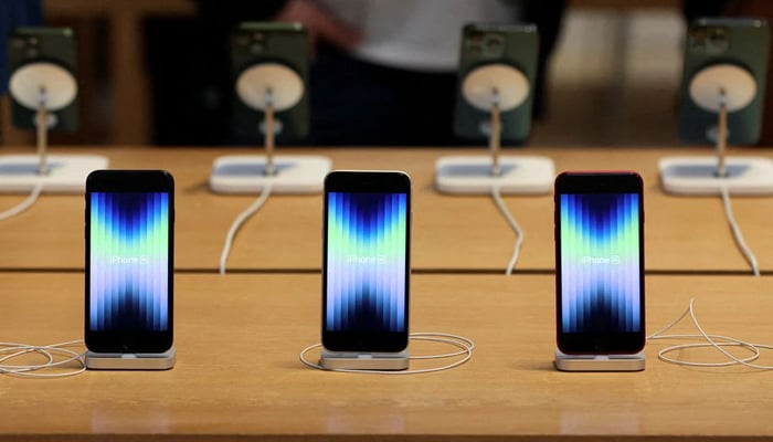 The new Apple iPhone SE is displayed at the Apple Store on 5th Avenue shortly after it went on sale in Manhattan in New York City, New York, US, March 18, 2022. — Reuters