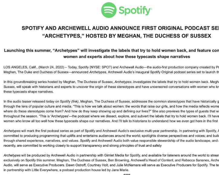 Spotify releases statement on Meghan Markles first podcast series