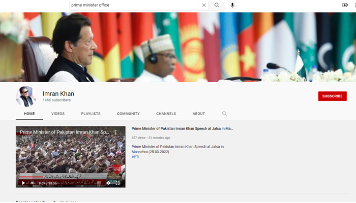Saluran YouTube resmi Perdana Menteri Pakistan berganti nama menjadi ‘Imran Khan’