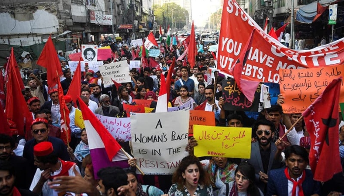 Protesters take part in a demonstration demanding the reinstatement of student unions, education fee cuts and better education facilities, in Karachi on November 29. — AFP/File