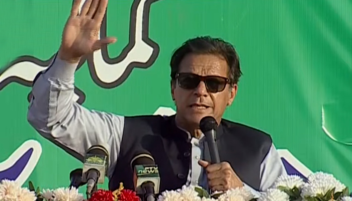 Prime Minister Imran Khan addresses a public rally in Kamalia, on March 26, 2022. — YouTube/PTVNews