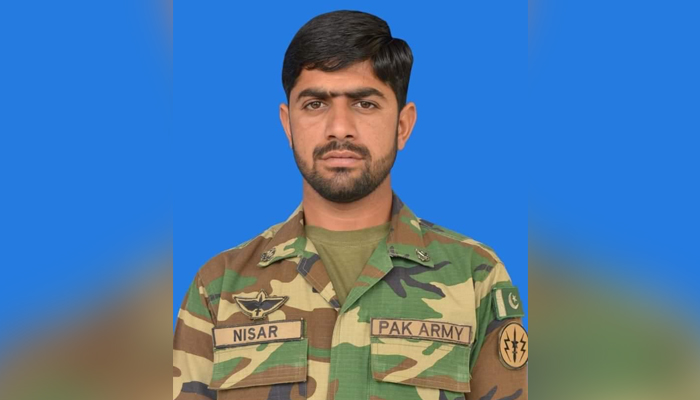 A photo of Sepoy Nisar who was martyred during the operation in Nagao Mountains near Sibbi, Balochistan, on March 26, 2022. — ISPR
