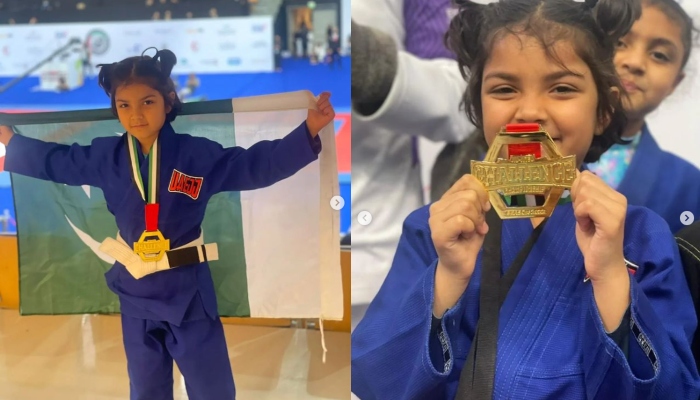 7-year-old Pakistani wins gold medal in International Jiu-Jitsu Competition 2 Pakistans youngest Jiu-Jitsu gold medal winner Anayah Naveed Dar. — Instagram/@anayahthefighter