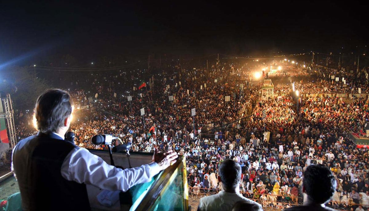 Prime Minister Imran addressing his supporters in Islamabad. — PID