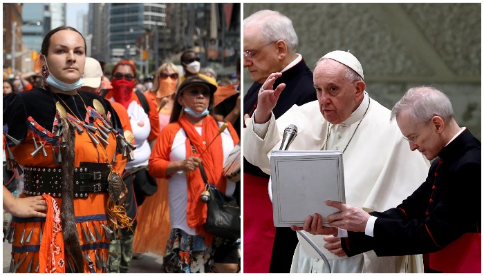 Image of Indigenous people (Left), Pope Francis (Right). —Reuters/File