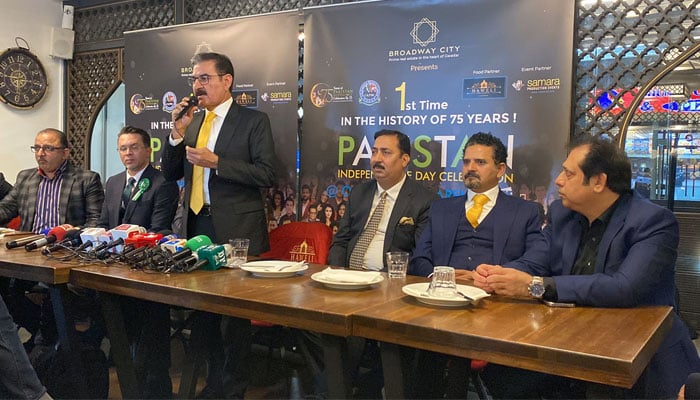 Members speak at a press conference organised by the UK-Pakistan Business Council (UKPBC). — Murtaza Ali Shah