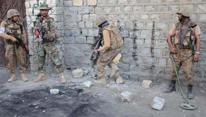 Security forces carry out a search operation in this undated file photo. — ISPR