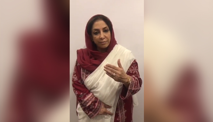 Balochistan Awam Partys (BAP) member of National Assembly (MNA) Rubina Irfan speaks during a video statement, on March 29, 2022.