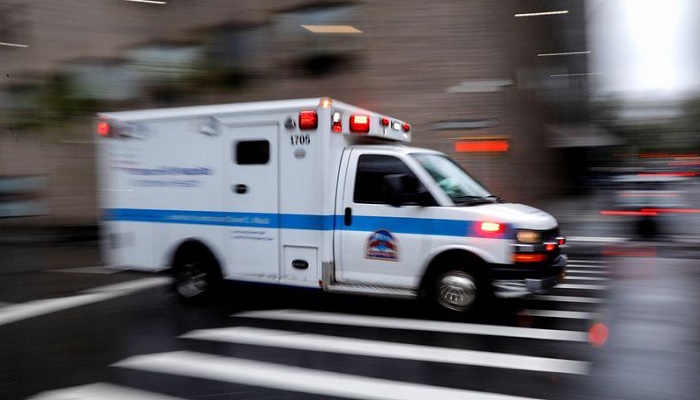 An ambulance arrives at the emergency entrance outside Mount Sinai Hospital in Manhattan during the outbreak of the coronavirus disease (COVID-19) in New York City, New York, U.S., April 13, 2020.—Reuters