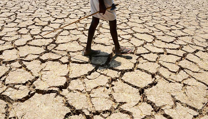 This file photograph shows a farmer posing in his dried up field. — AFP/File