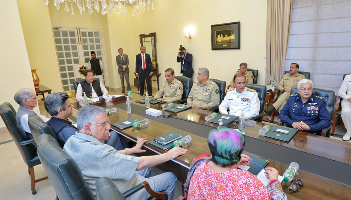 Prine Minister Imran Khan chairs the37th meeting of theNational Security Committee (NSC) at the PM Office in Islamabad, on March 31, 2022. — PMO