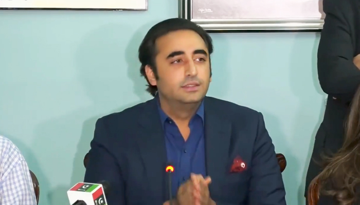 PPP Chairman Bilawal Bhutto-Zardari adressing a press conference in Islamabad, on April 1, 2022. — Twitter/PPP