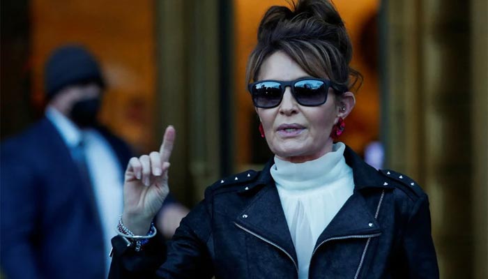 Sarah Palin, 2008 Republican vice presidential candidate and former Alaska governor, speaks to the media as she exits the court during her defamation lawsuit against the New York Times, at the United States Courthouse in the Manhattan borough of New York City, U.S., February 14, 2022. — Reuters/File