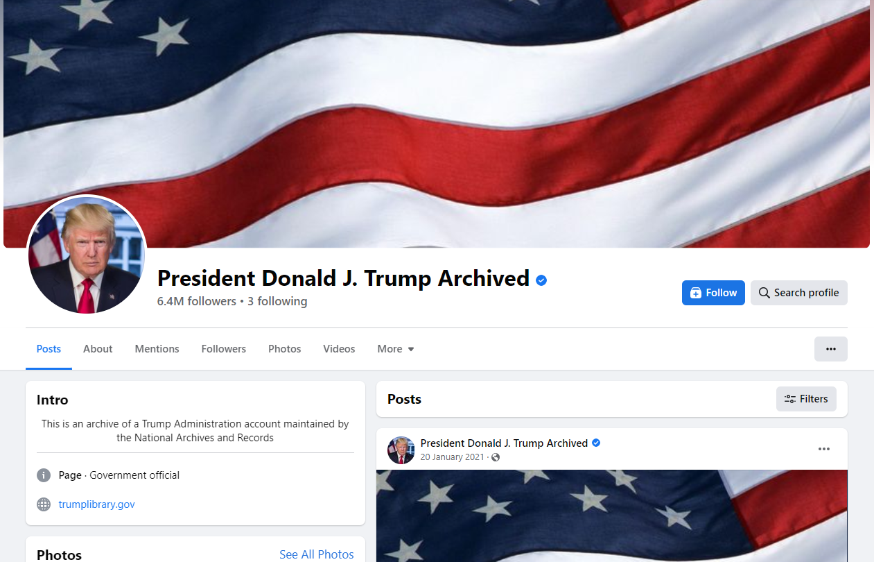 Archived account of former US president Donald Trump. — Screengrab/Facebook