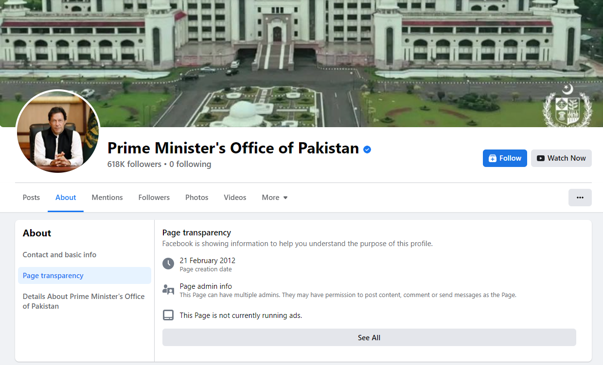 The Pakistani Prime Ministers Office was created in 2012 but was currently being used by the Imran Khan-led government. — Screengrab/Facebook