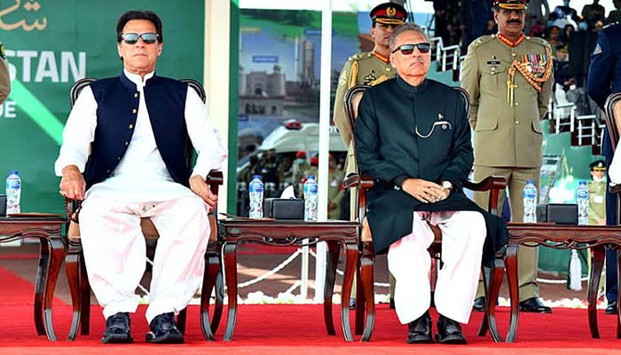 President Dr Arif Alvi and Prime Minister Imran Khan witness the Pakistan Day Parade at Shakarparian Parade Ground in Islamabad, on March 23, 2022. — APP