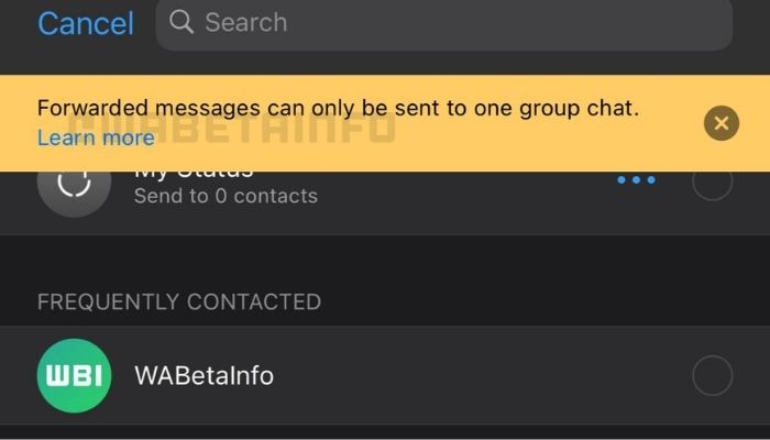 Some Beta testers cannot forward messages to more than one group now. — WABetaInfo