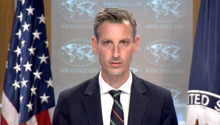 US State Department spokesman Ned Price speaks during a news briefing at the department in Washington, US, April 5, 2022. Photo— State Department YouTube screen grab