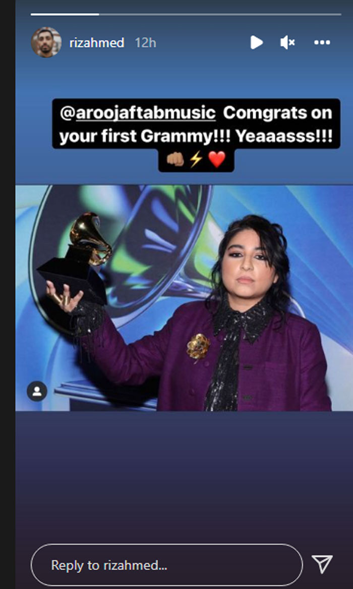 Riz Ahmed congratulates Arooj Aftab for her first Grammy