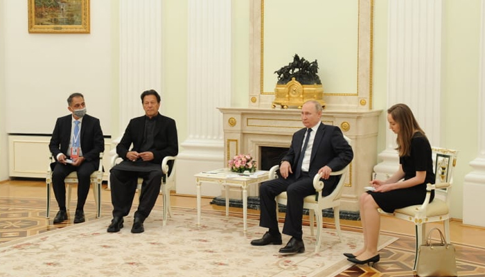 Prime Minister Imran Khan meets Russian President Vladimir Putin during his visit to Moscow. — Twitter/PakPMO