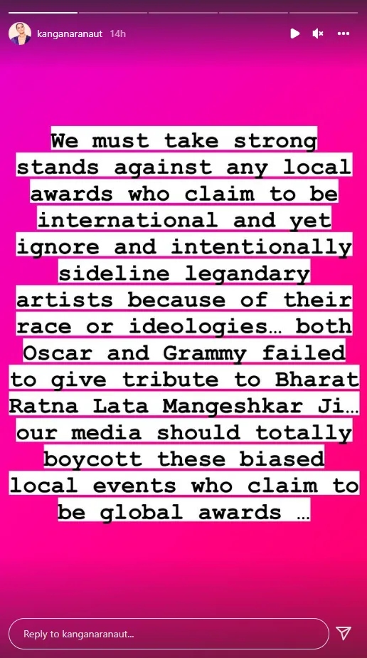 Kangana Ranaut to ‘boycott’ Grammys for not paying tribute to Lata Mangeshkar