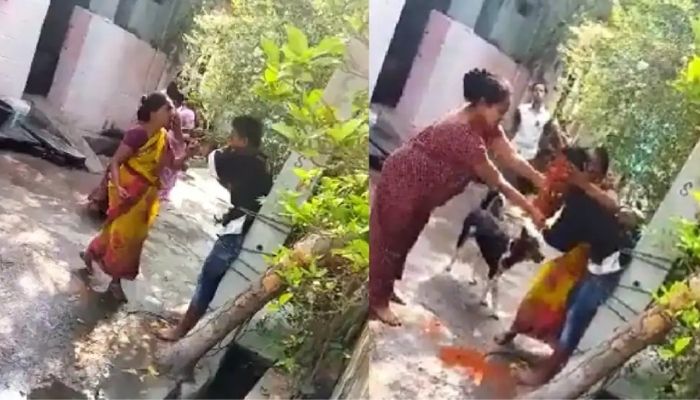 Woman in India punishes son for cannabis addiction. Screengrab from Twitter video/sarika_reddy