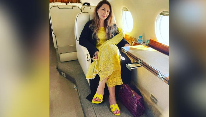 First Lady Bushra Bibi’s close aide Farah Khan with the alleged bag that costs $90,000. — Twitter/Hamza Azhar Salam