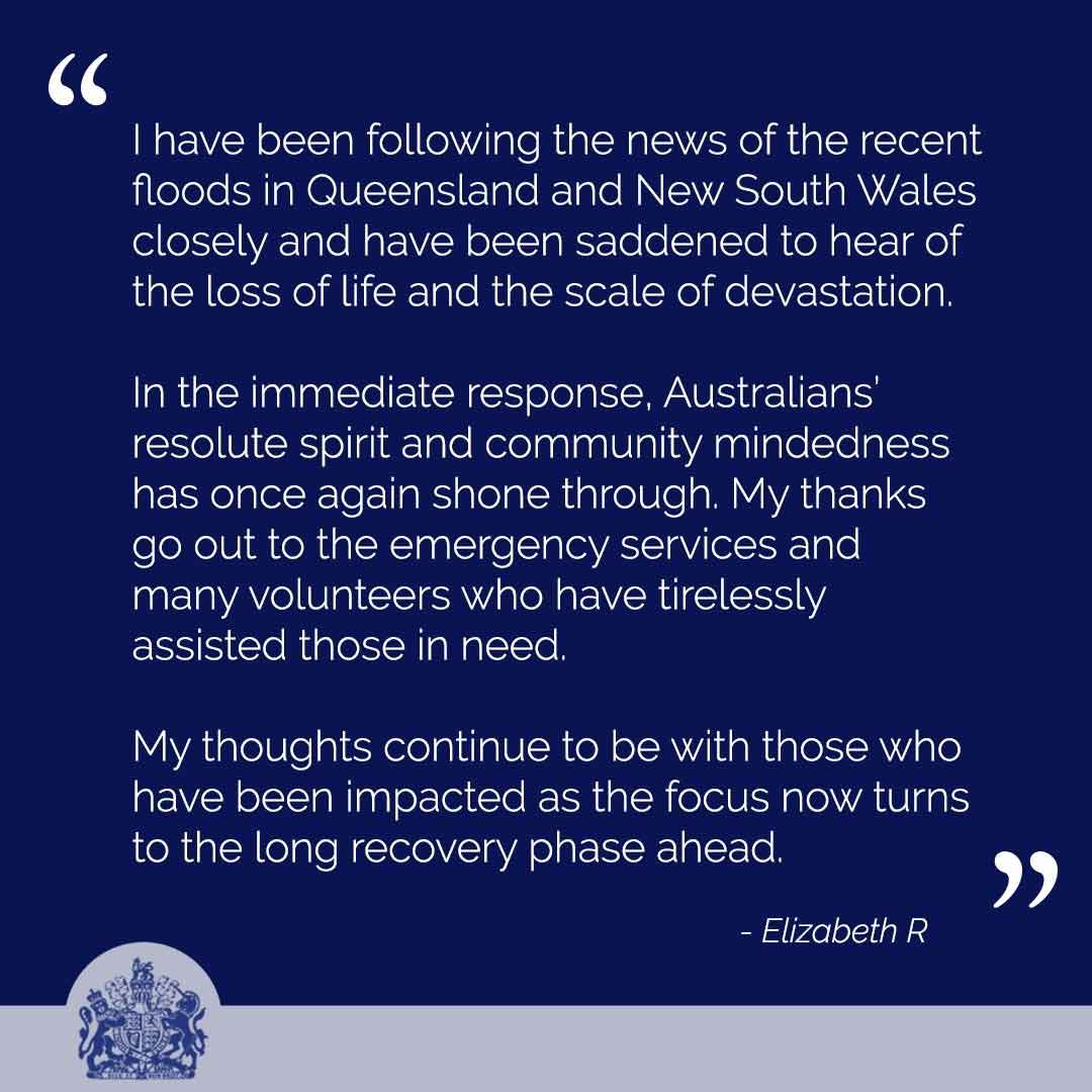 Queen Elizabeth reacts to floods in Australia