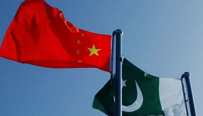 The flags of China (left) and Pakistan can be seen in this undated photo. — Twitter/File