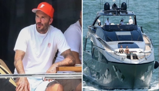 Pictures: David Beckham sports causal look on his lavish yacht in Miami